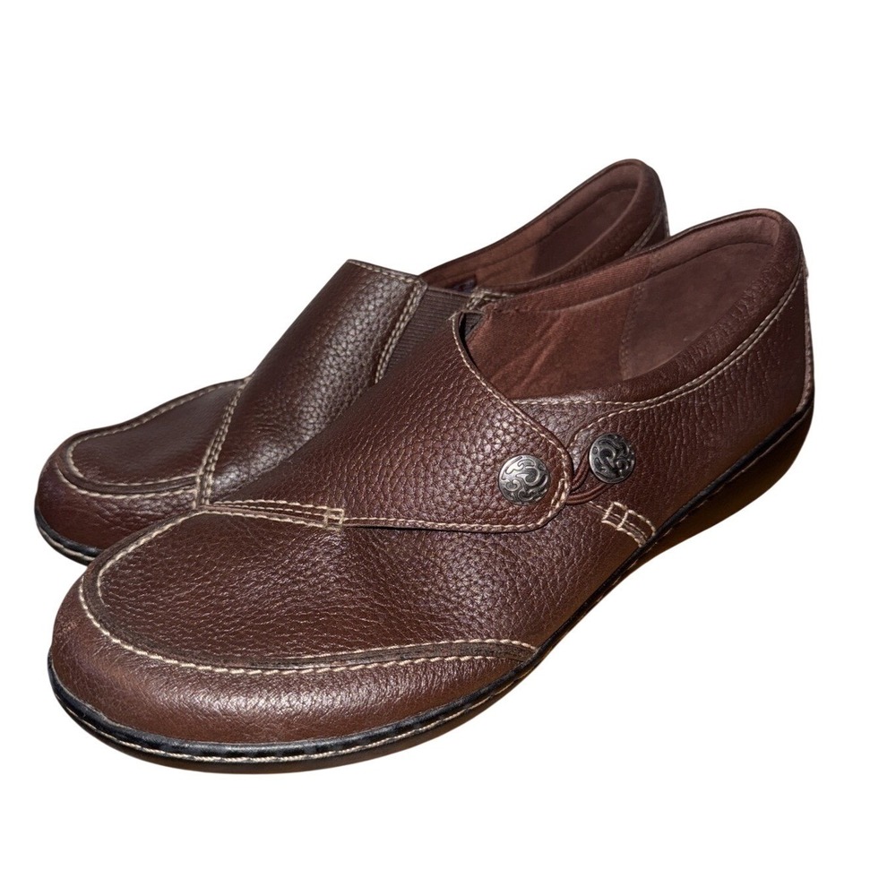 Clarks Collection Brn Pebbled Leather Slip On Loafers Shoes Womens 11 M 26063067